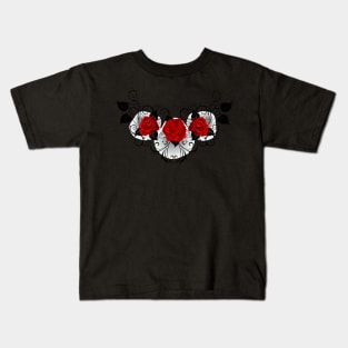 Symmetrical pattern of red roses (with shadows) Kids T-Shirt